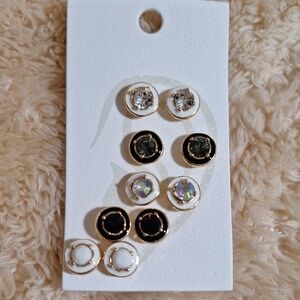 Elegant Gold and Black Stud Earring Set Of 5